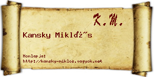 Kansky Miklós névjegykártya